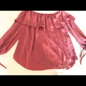 Off the shoulder ruffle blush top